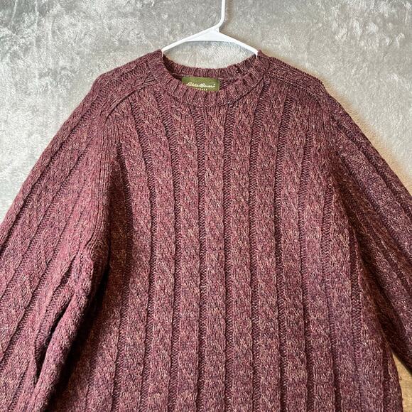 Eddie Bauer Mens 100% Wool Chunky Knit Size XL Tall Sweater Burgundy - Picture 2 of 6
